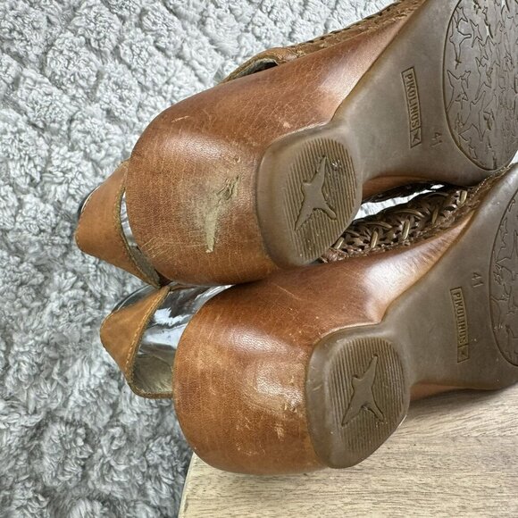 Pikolinos Leather Woven Slip-On Heel mule Sandals Size 41 10.5 / 11 Light Brown - Picture 5 of 15